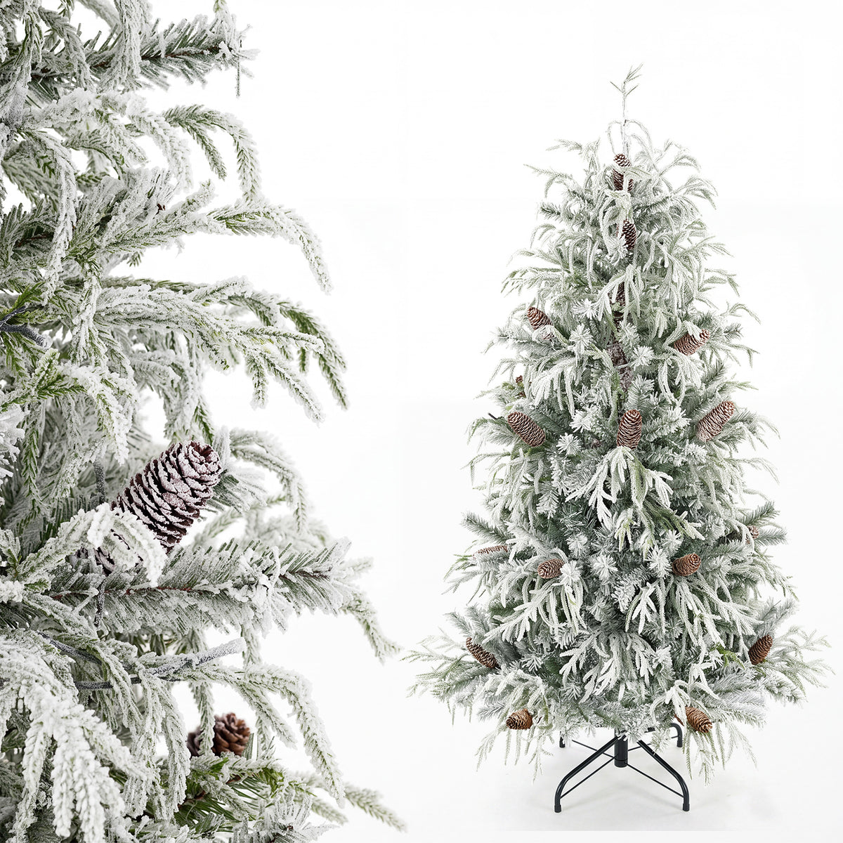 150/180cm Flocked Christmas Tree, Pre-Lit, Hinged