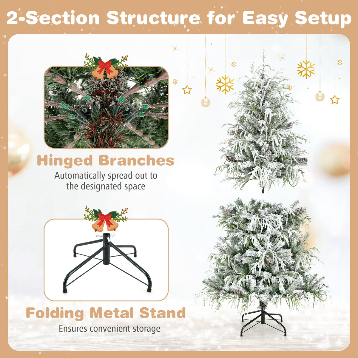 150/180cm Flocked Christmas Tree, Pre-Lit, Hinged