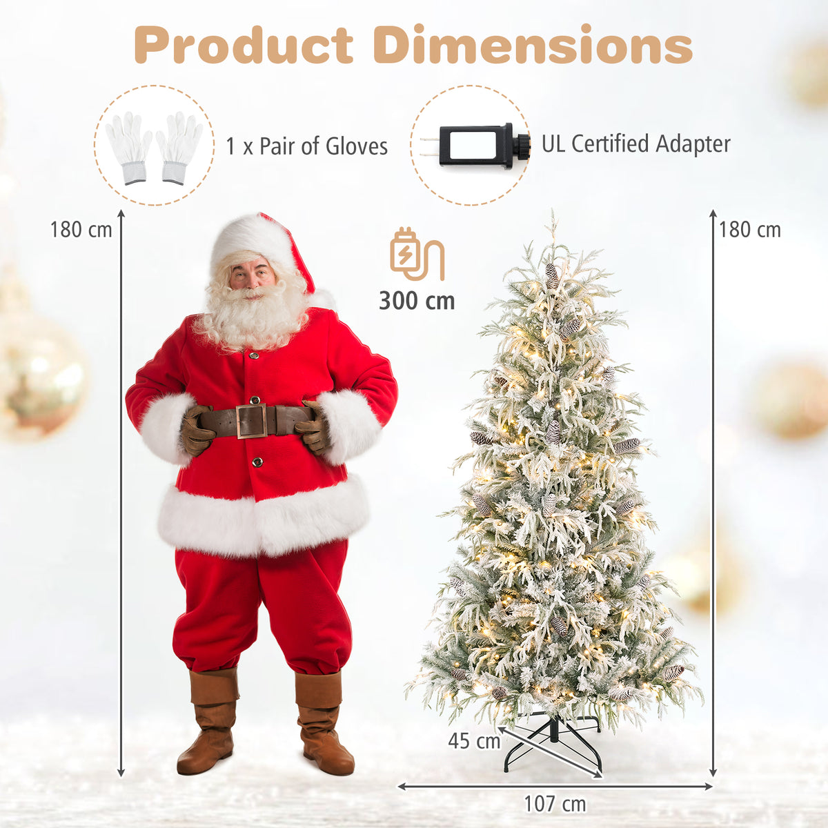 150/180cm Flocked Christmas Tree, Pre-Lit, Hinged