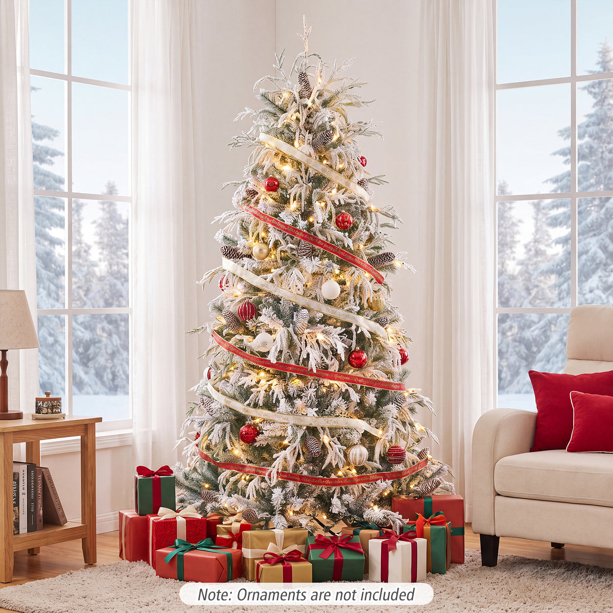 150/180cm Flocked Christmas Tree, Pre-Lit, Hinged
