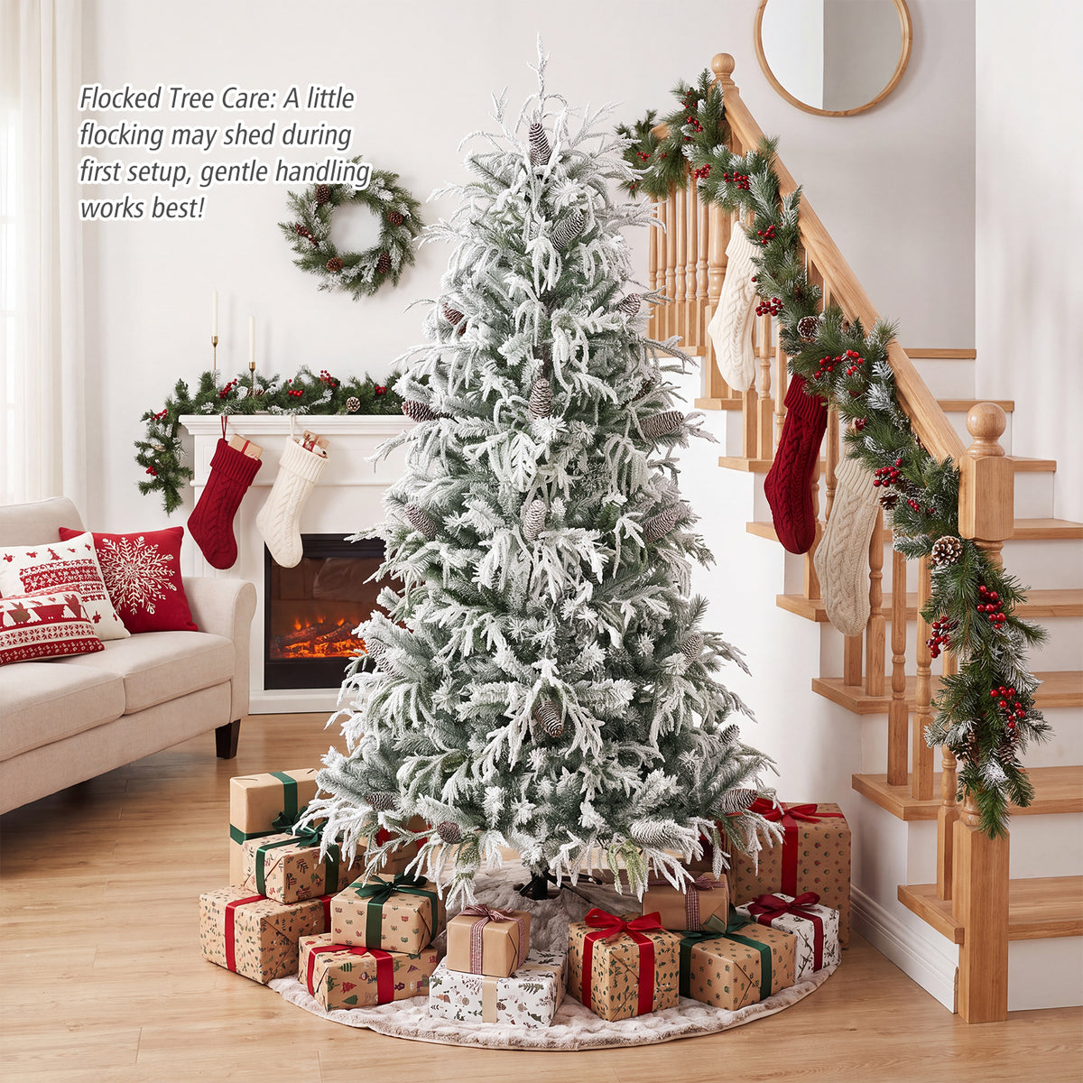 150/180cm Flocked Christmas Tree, Pre-Lit, Hinged