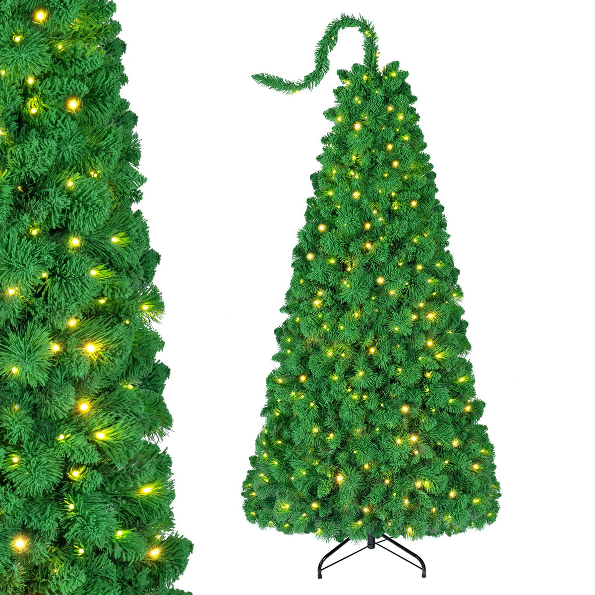 150cm/180cm Flocked Christmas Tree with LED Lights and Pine Needles