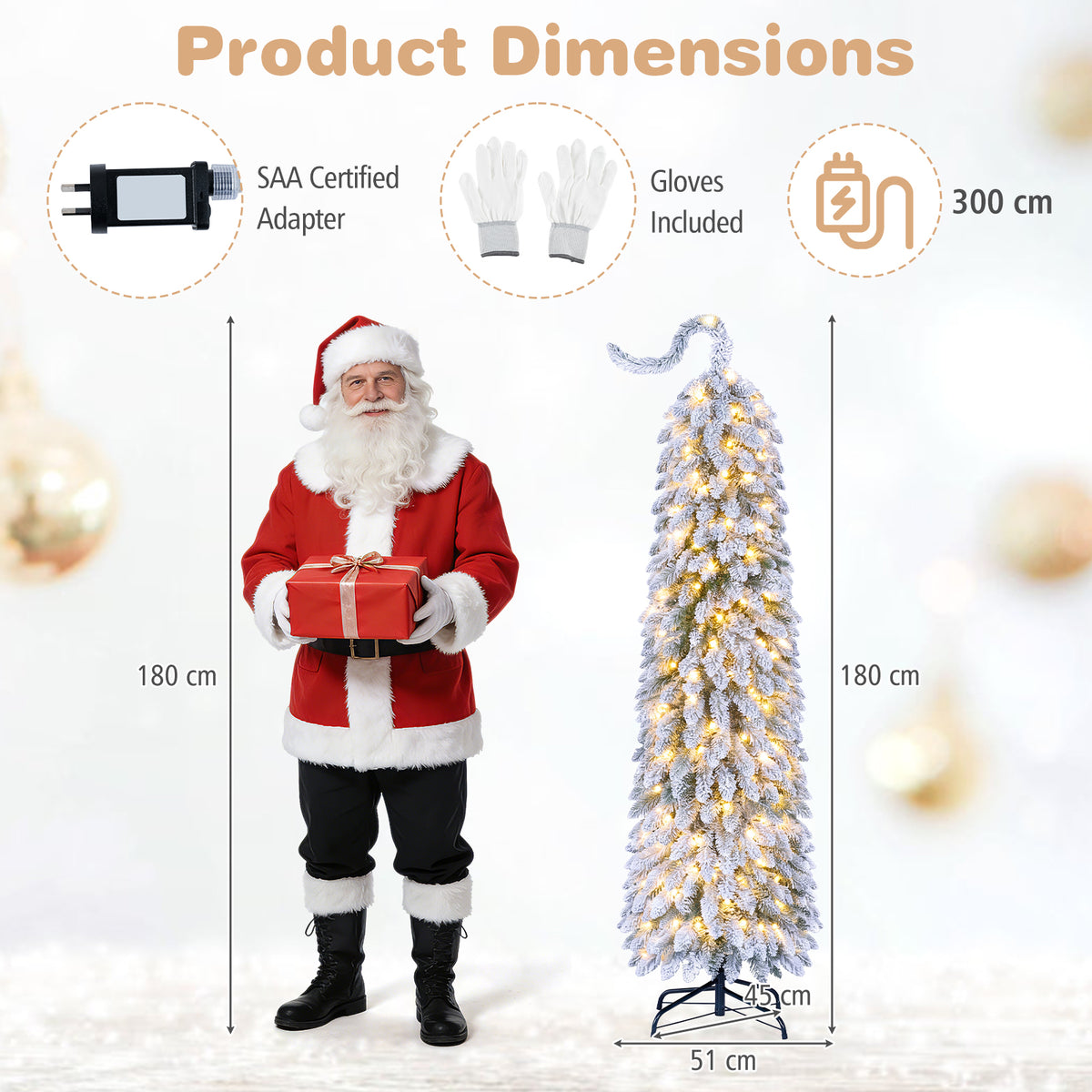150/180/210cm Pre-Lit Artificial Christmas Tree with Bendable Top Hinges and Snow Flock