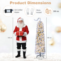 150/180/210cm Pre-Lit Artificial Christmas Tree with Bendable Top Hinges and Snow Flock