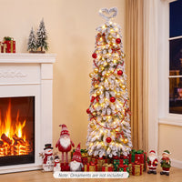150/180/210cm Pre-Lit Artificial Christmas Tree with Bendable Top Hinges and Snow Flock