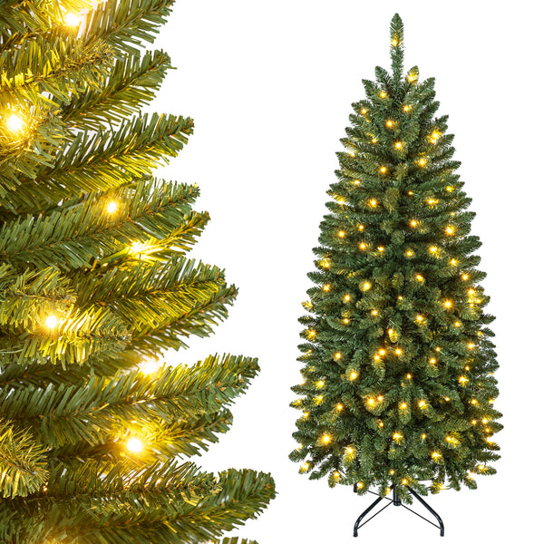 180/150cm Pre-Lit Christmas Tree with Warm White and Multi-color LED