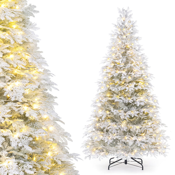180cm Pre-Lit Artificial Christmas Tree with Snow Flocked Branch Tips