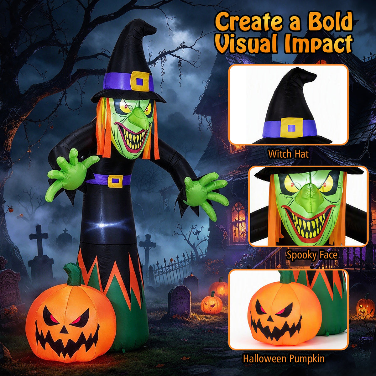 242cm Halloween Inflatable Witch and Pumpkin