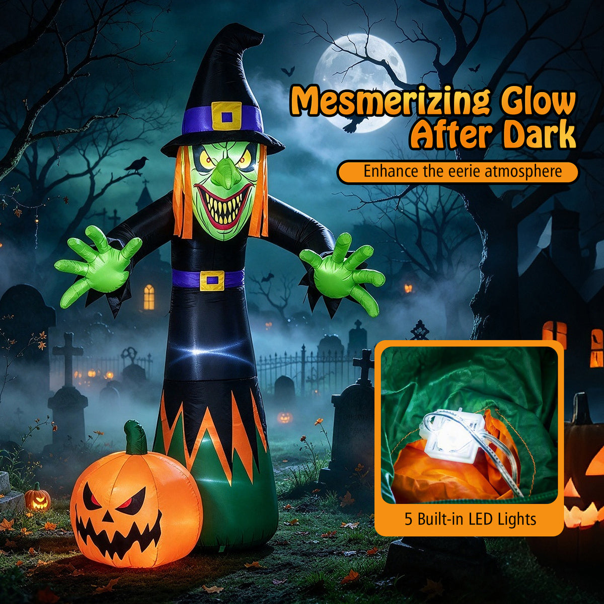 242cm Halloween Inflatable Witch and Pumpkin
