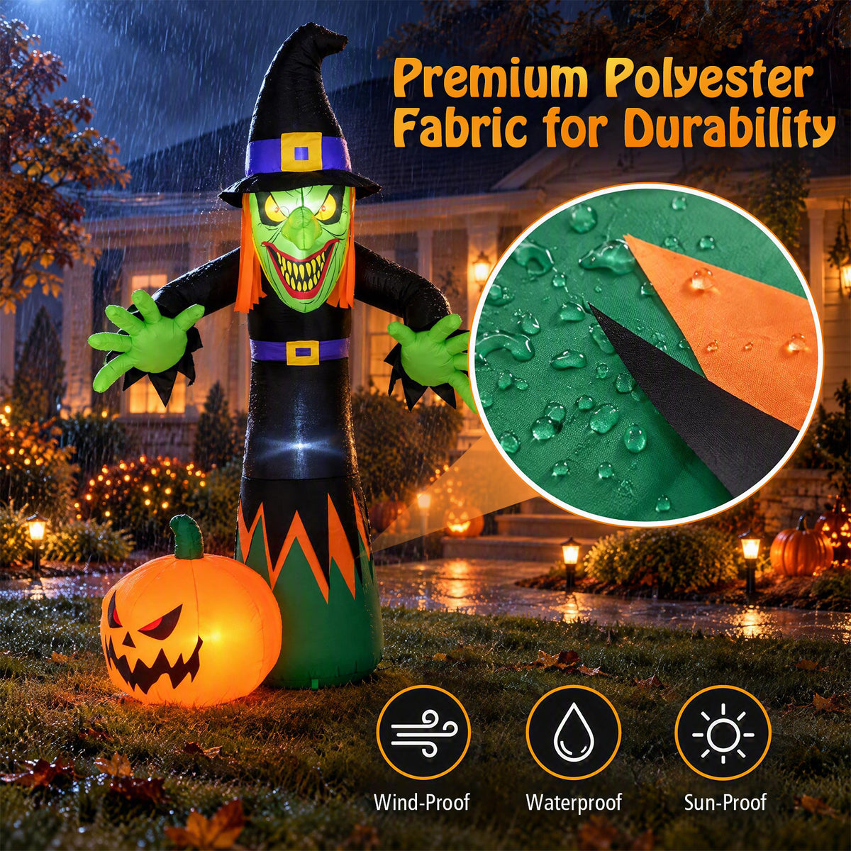 242cm Halloween Inflatable Witch and Pumpkin