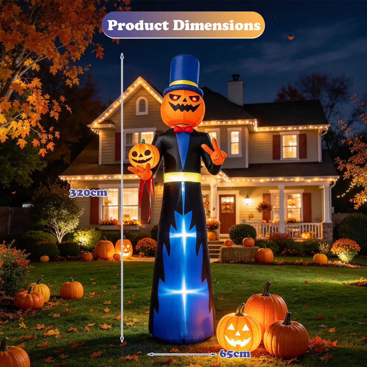 320cm Animated Halloween Inflatable Pumpkin Gentleman Decoration