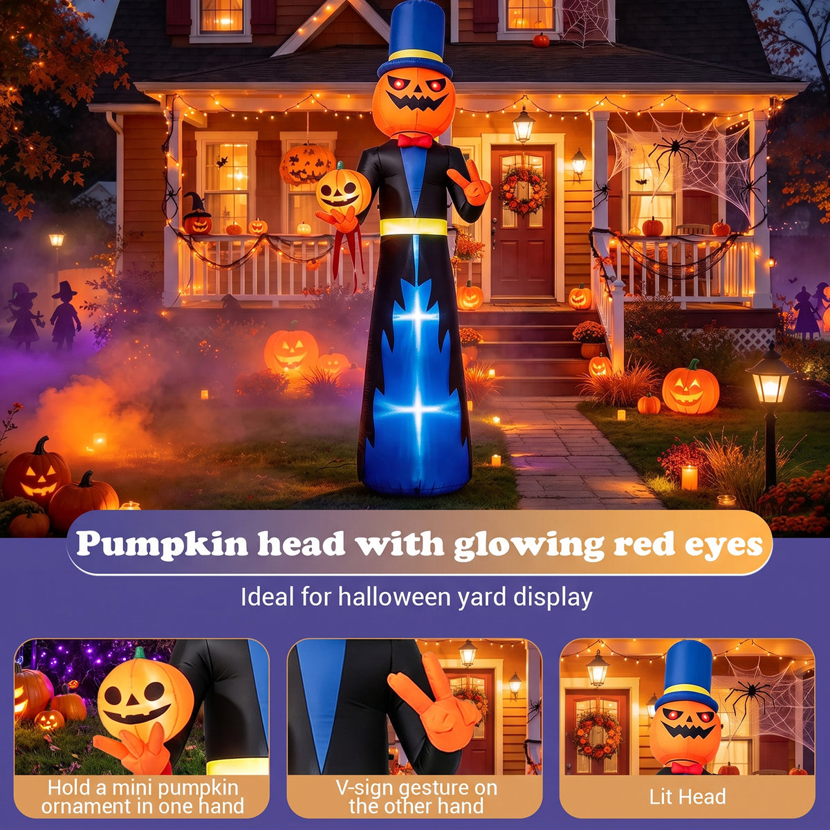 320cm Animated Halloween Inflatable Pumpkin Gentleman Decoration