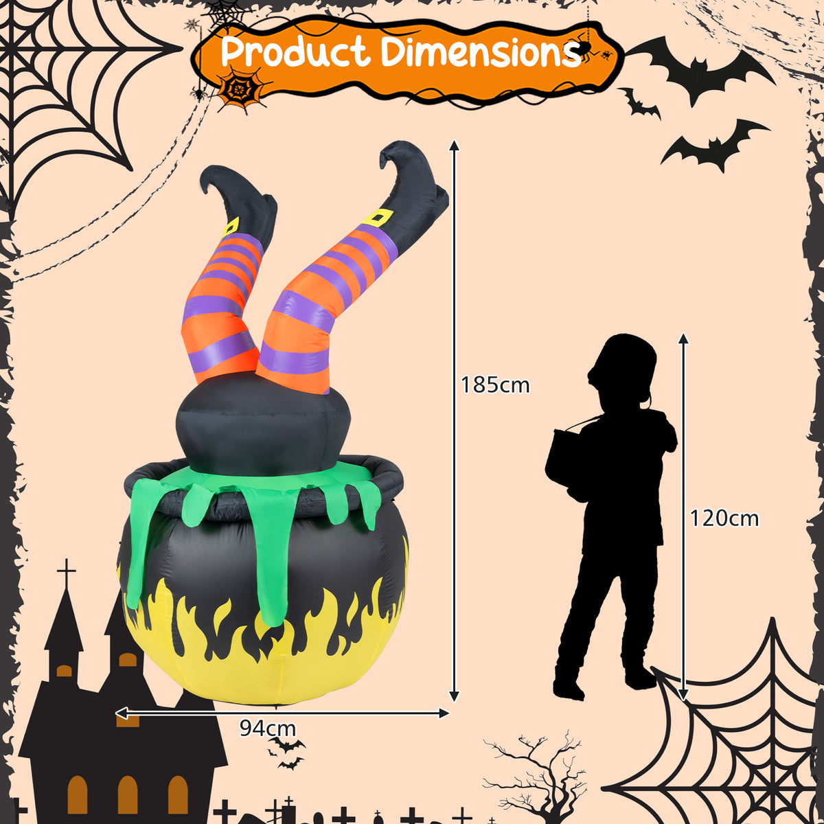 185cm Animated Halloween Inflatable Kicking Witch with LED Light