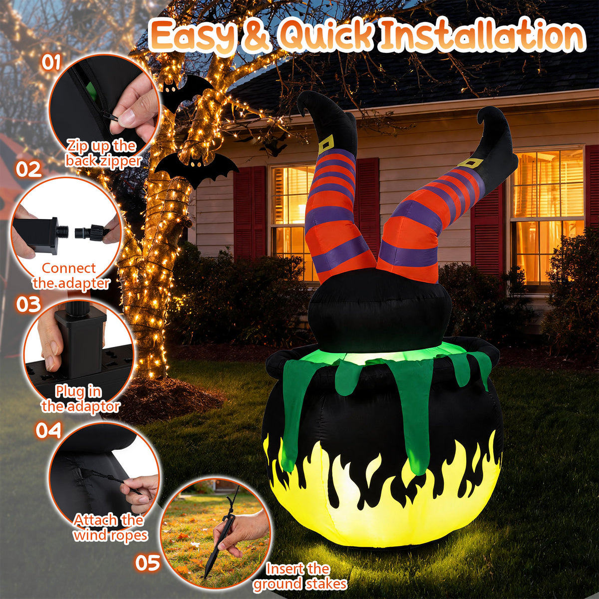 185cm Animated Halloween Inflatable Kicking Witch with LED Light