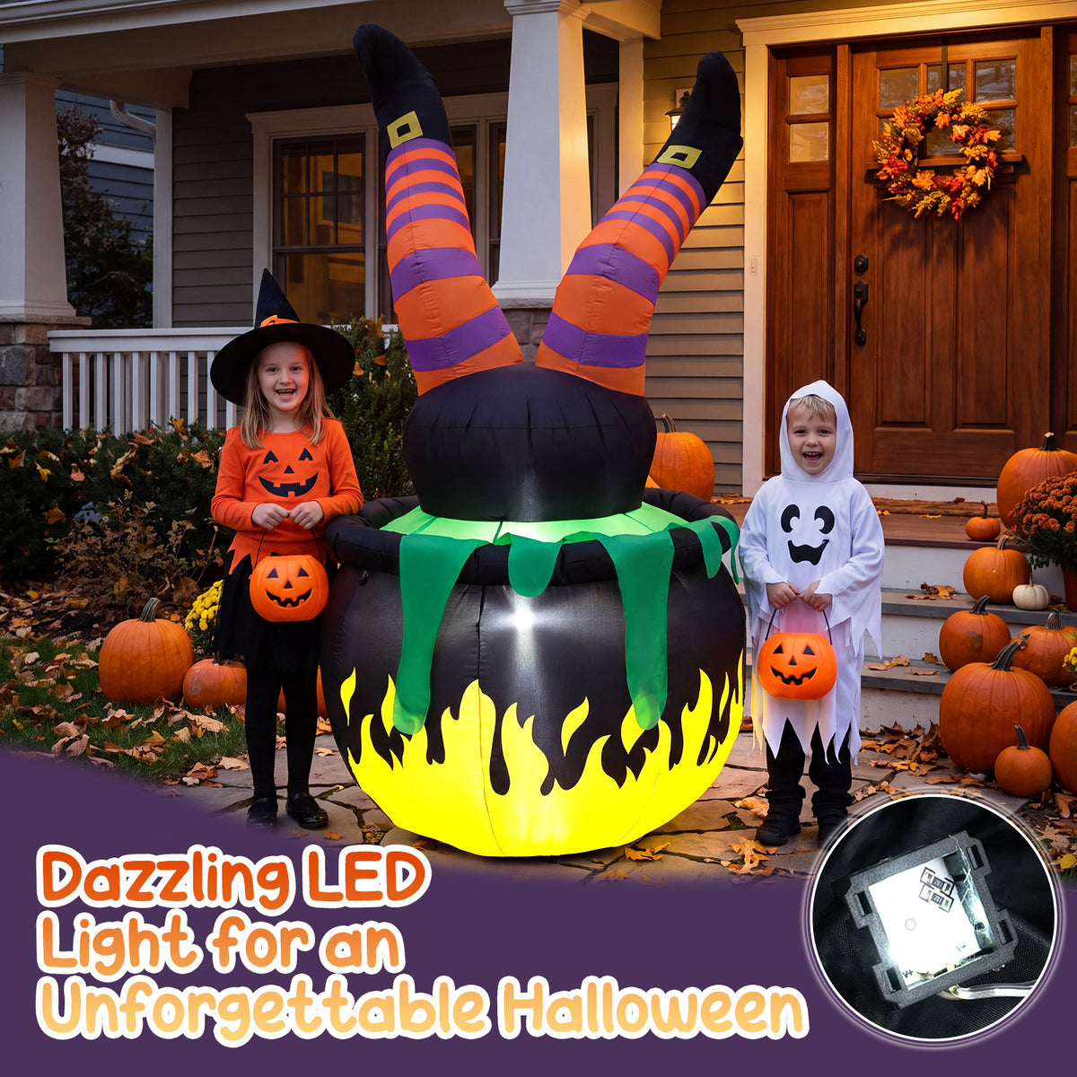 185cm Animated Halloween Inflatable Kicking Witch with LED Light