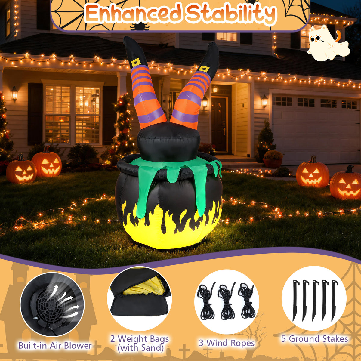 185cm Animated Halloween Inflatable Kicking Witch with LED Light