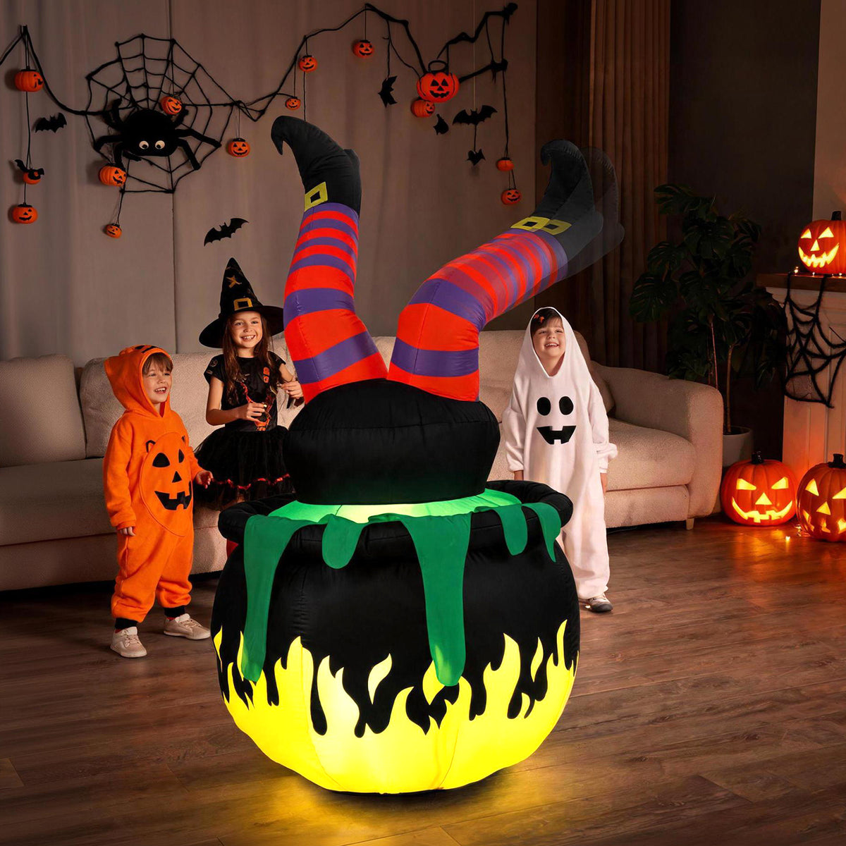 185cm Animated Halloween Inflatable Kicking Witch with LED Light