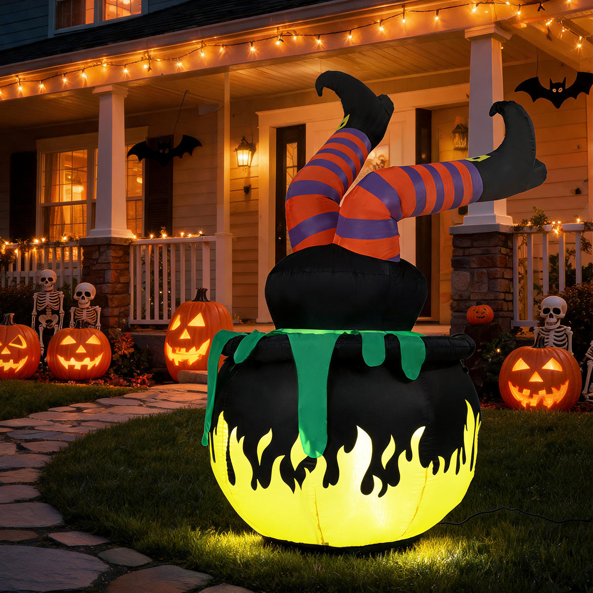 185cm Animated Halloween Inflatable Kicking Witch with LED Light