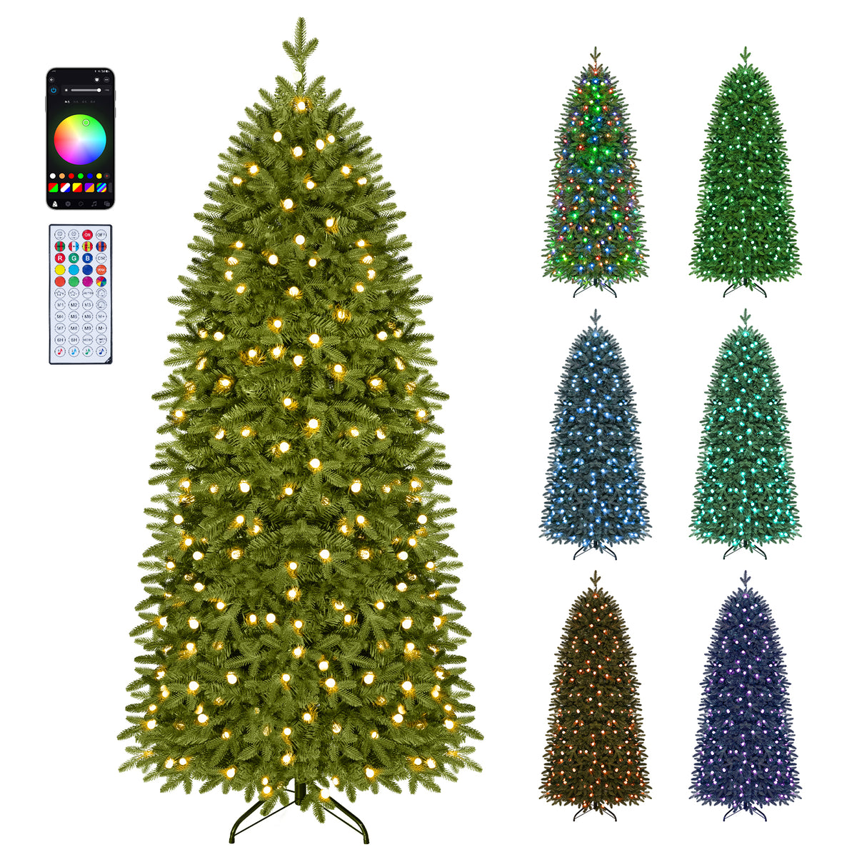 190cm Smart Pencil Christmas Tree with 220 Pre-Lit RGB LED Lights and Music Sync