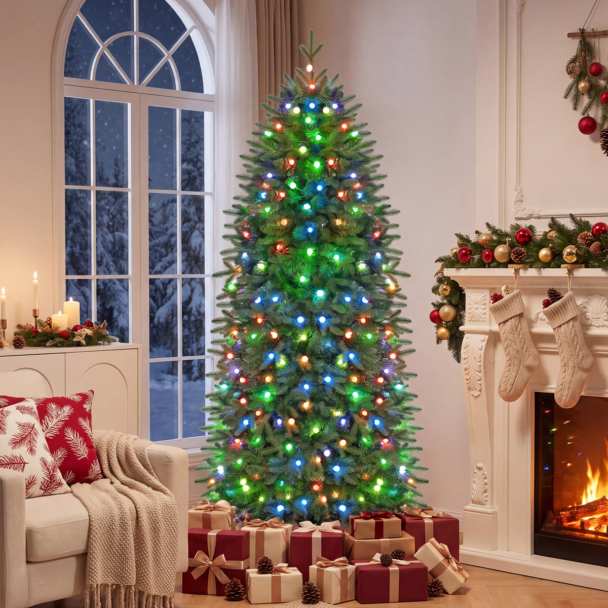 190cm Smart Pencil Christmas Tree with 220 Pre-Lit RGB LED Lights and Music Sync