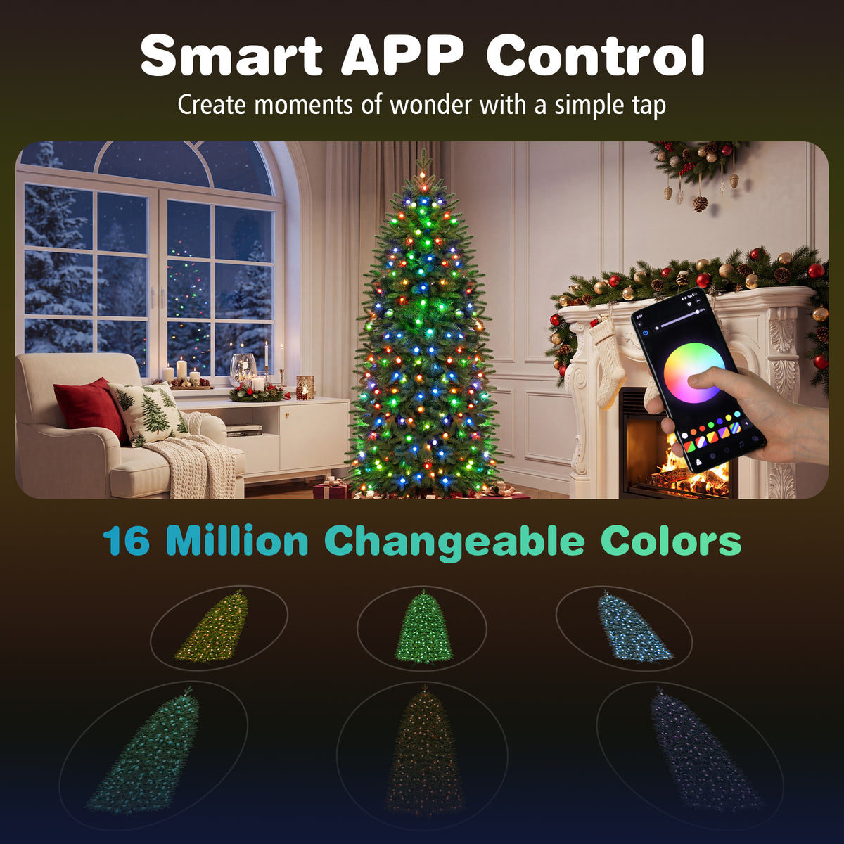 190cm Smart Pencil Christmas Tree with 220 Pre-Lit RGB LED Lights and Music Sync