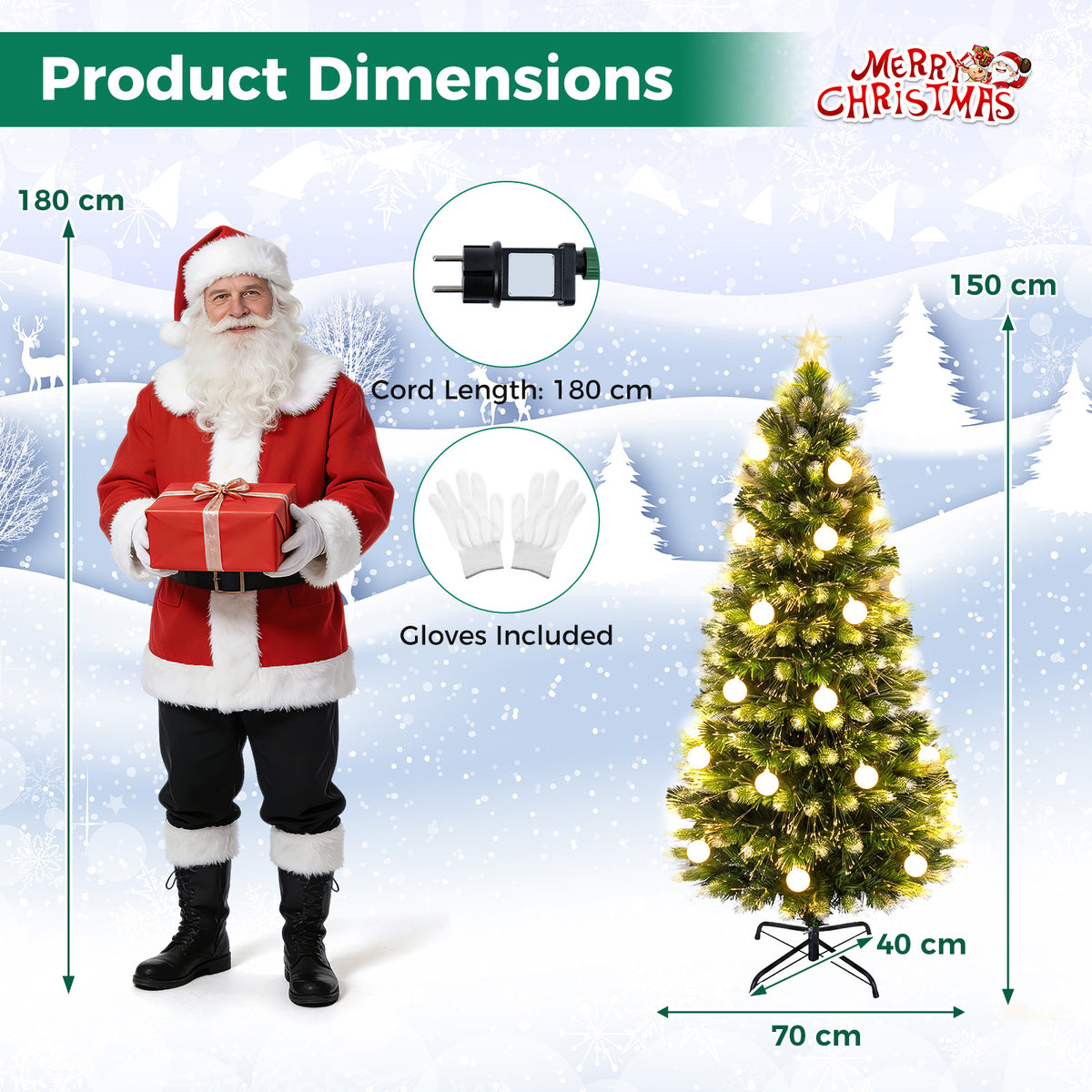 180cm/150 cm Artificial Fiber Optic Christmas Tree with 230/180 Branch Tips