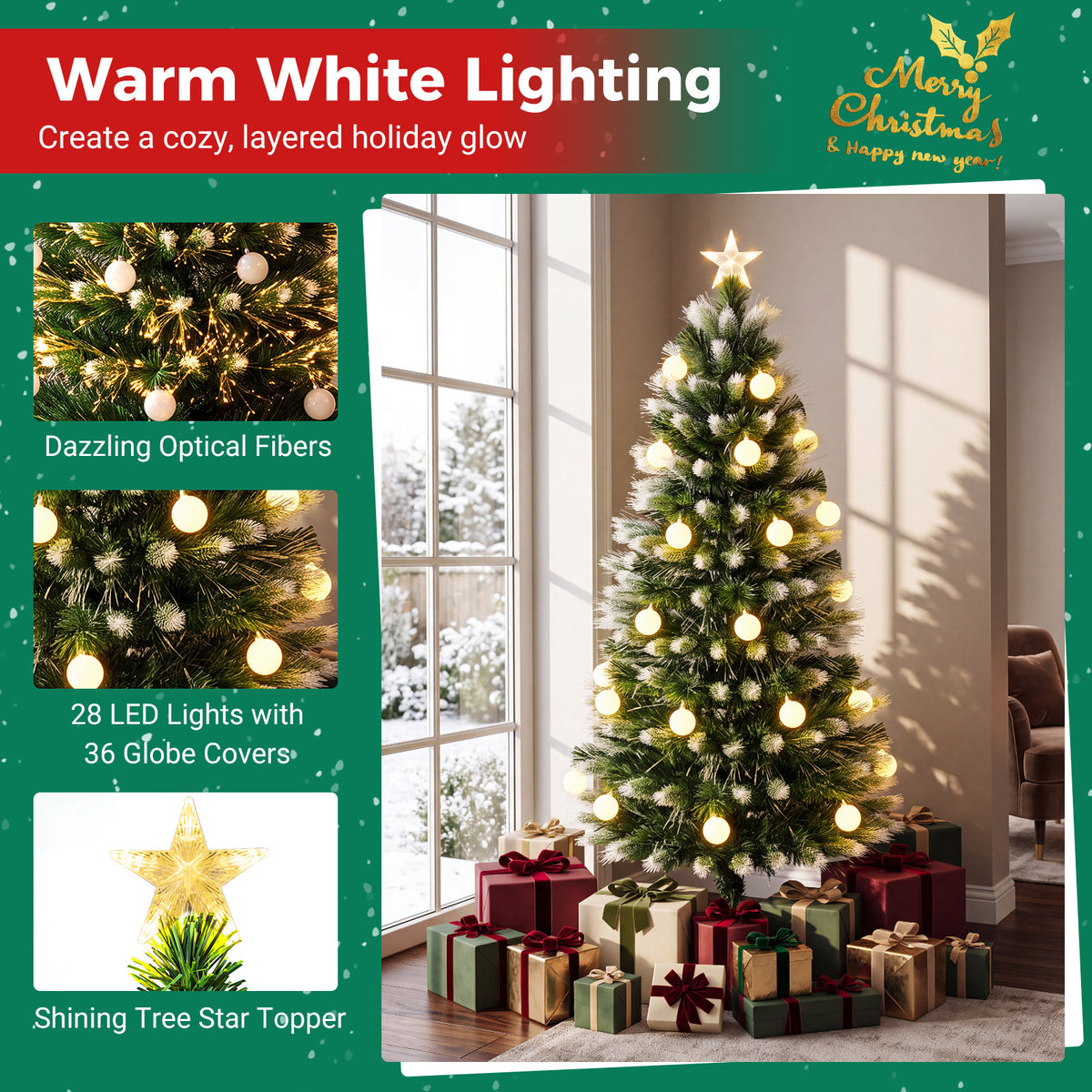 180cm/150 cm Artificial Fiber Optic Christmas Tree with 230/180 Branch Tips