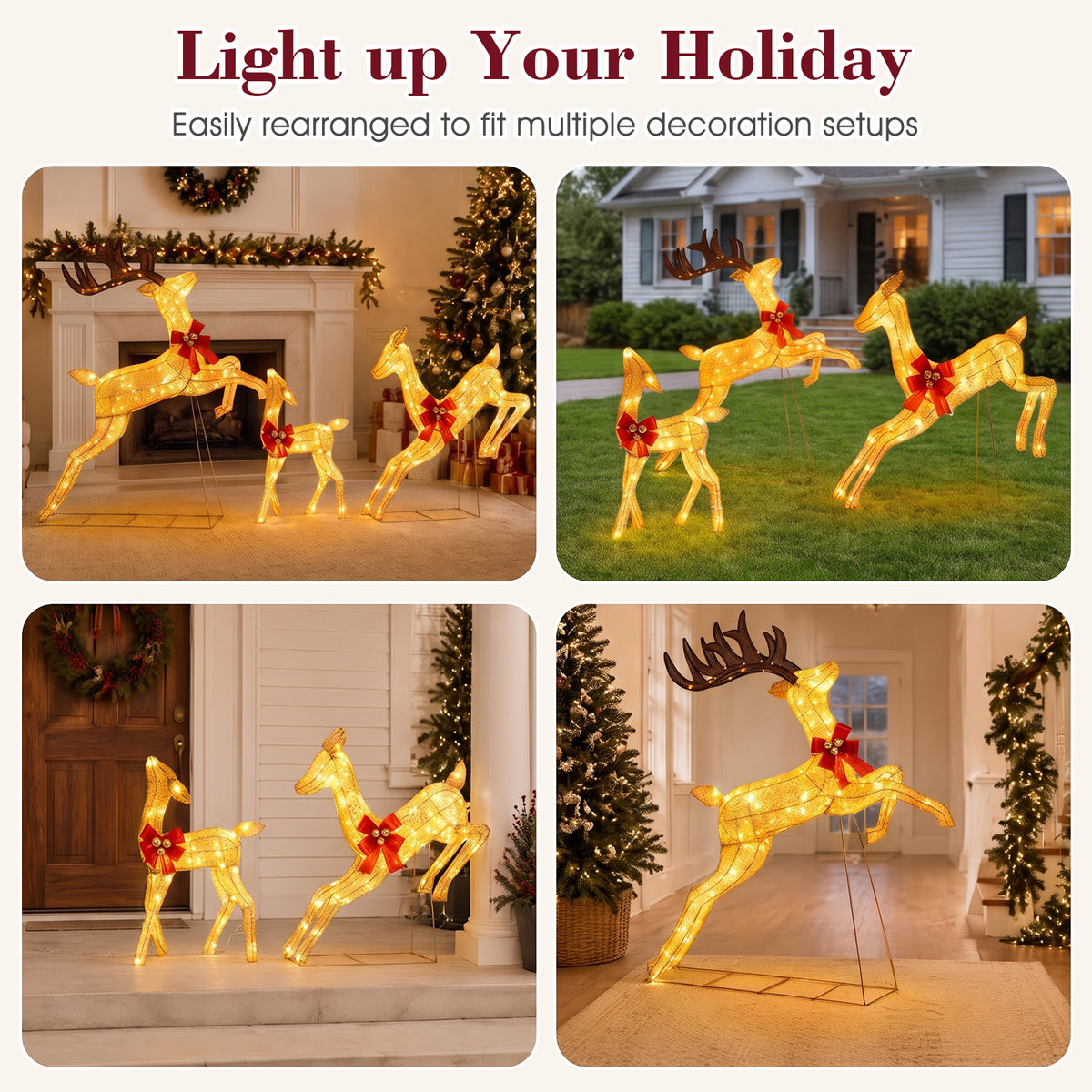 Lighted Reindeer Family Set of 3 Outdoor Pre-lit Christmas Decoration