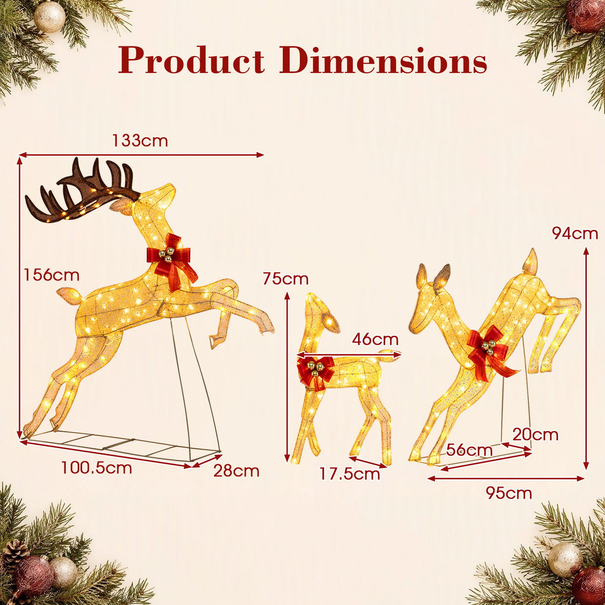 Lighted Reindeer Family Set of 3 Outdoor Pre-lit Christmas Decoration