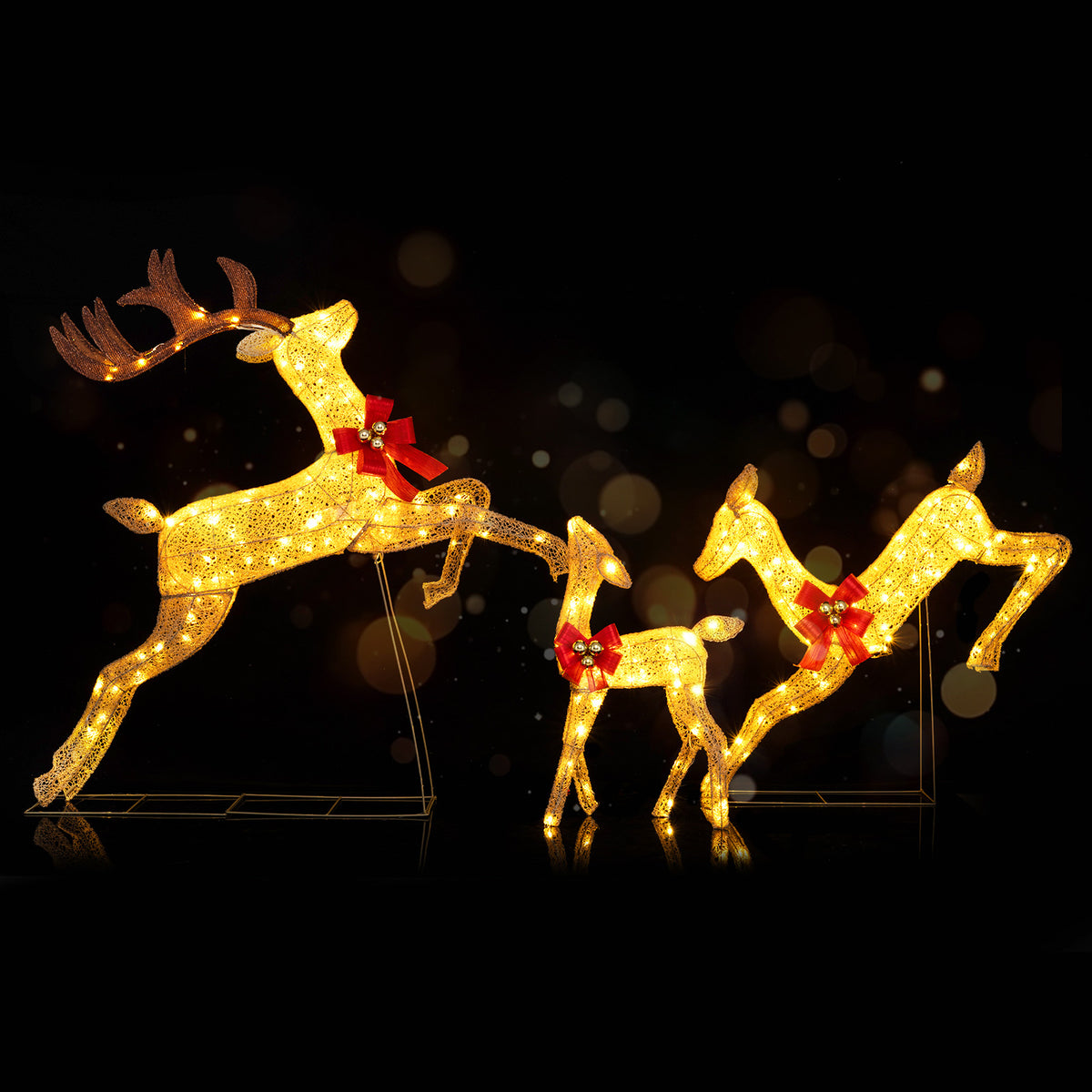 Lighted Reindeer Family Set of 3 Outdoor Pre-lit Christmas Decoration