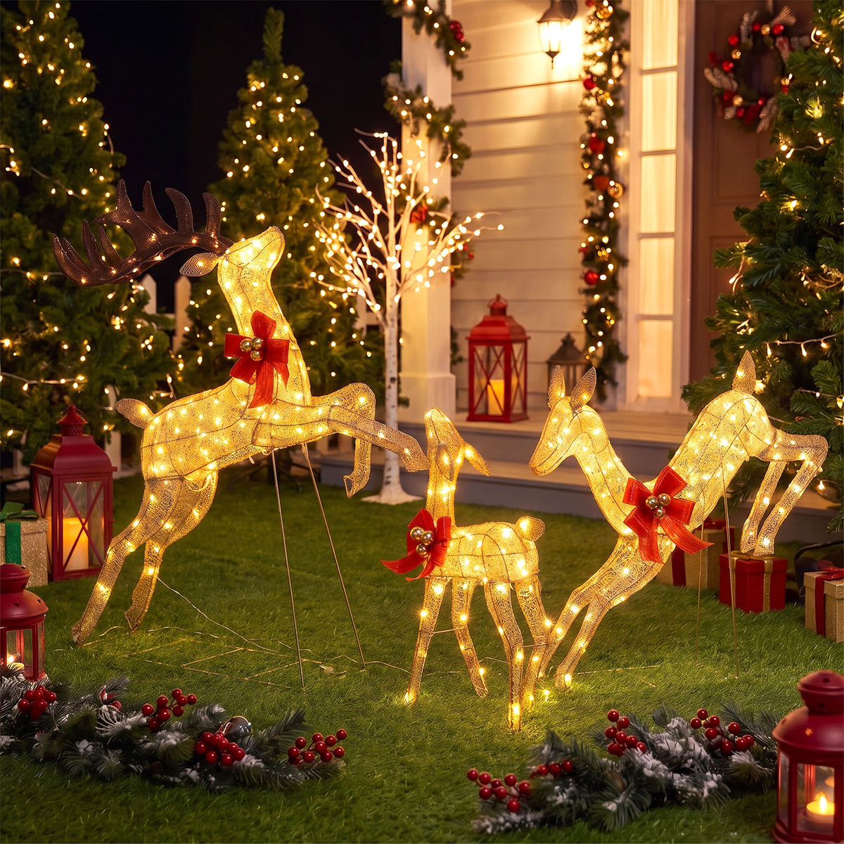 Lighted Reindeer Family Set of 3 Outdoor Pre-lit Christmas Decoration