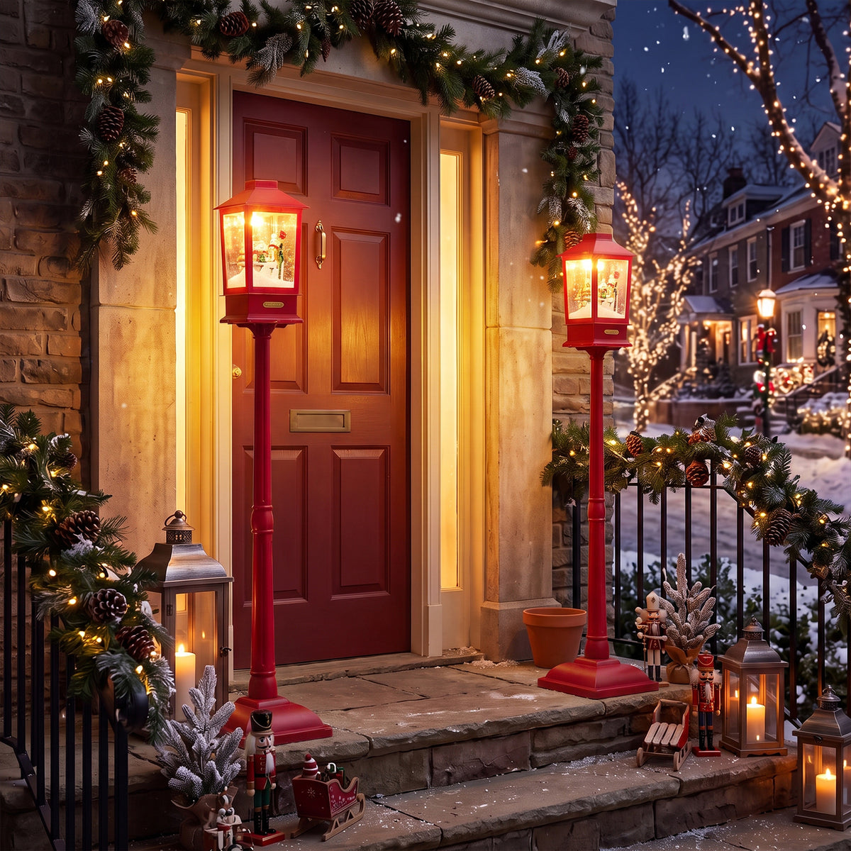 155 cm Musical Christmas Streetlight with LED Lights and Snowmen