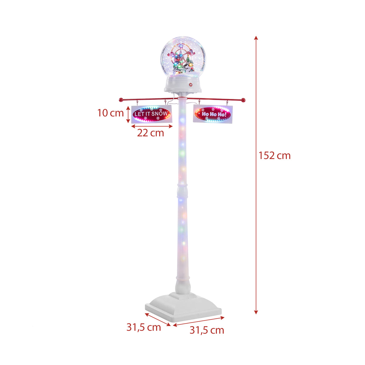 152 CM Indoor Christmas Street Lamp Post with Colorful Lights and Snow Effect
