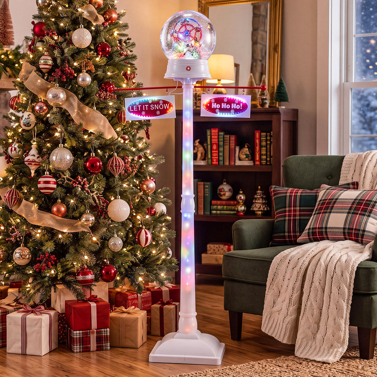 152 CM Indoor Christmas Street Lamp Post with Colorful Lights and Snow Effect