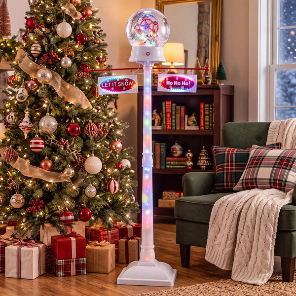 152 CM Indoor Christmas Street Lamp Post with Colorful Lights and Snow Effect