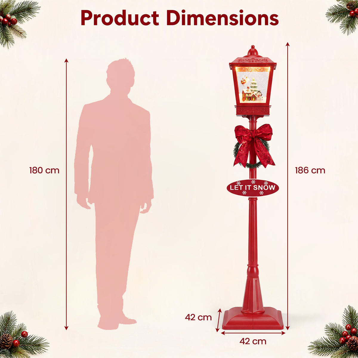 186 cm Musical Christmas Streetlight with LED Lights and Santa Scene