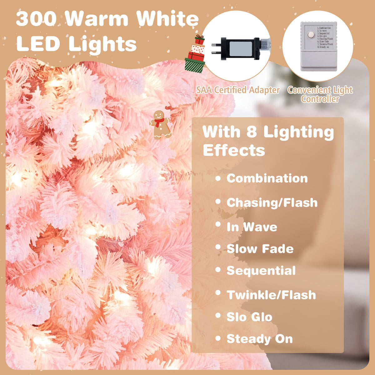 2.1M Pre-Lit Artificial Hinged Christmas Tree with 8 Lighting Modes