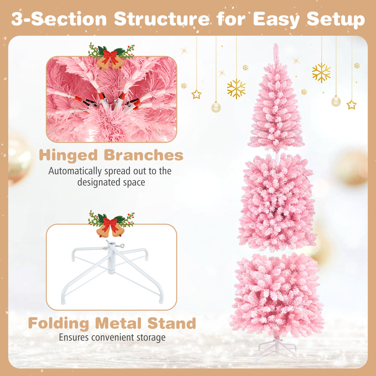 2.1M Pre-Lit Artificial Hinged Christmas Tree with 8 Lighting Modes