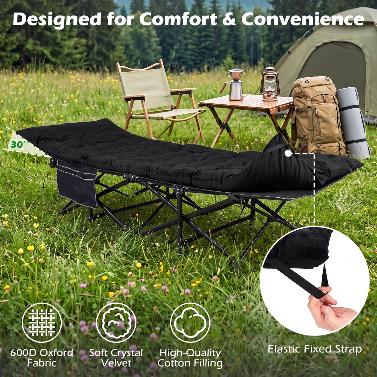 Camping Cot for Adults with Soft Padded Mat and Carrying Bag