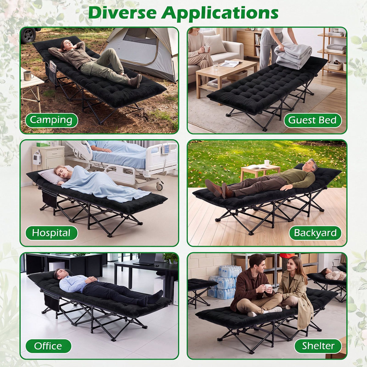Camping Cot for Adults with Soft Padded Mat and Carrying Bag