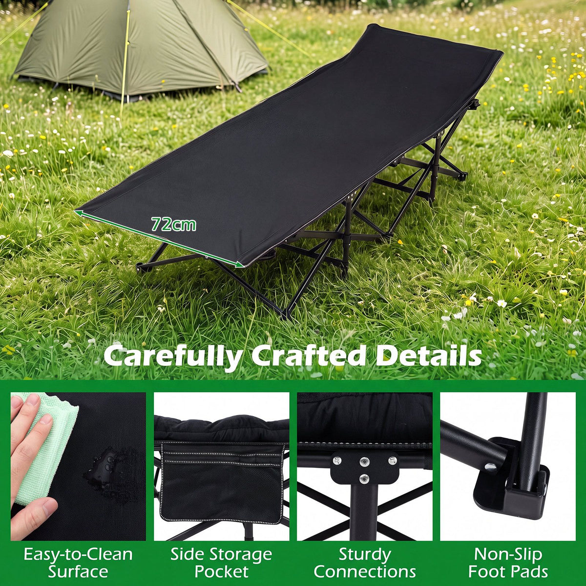 Camping Cot for Adults with Soft Padded Mat and Carrying Bag