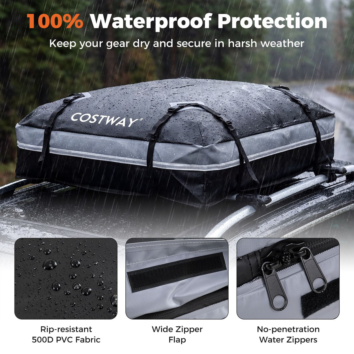 Car Rooftop Cargo Carrier with Anti-Slip Mat and 6 Door Hooks