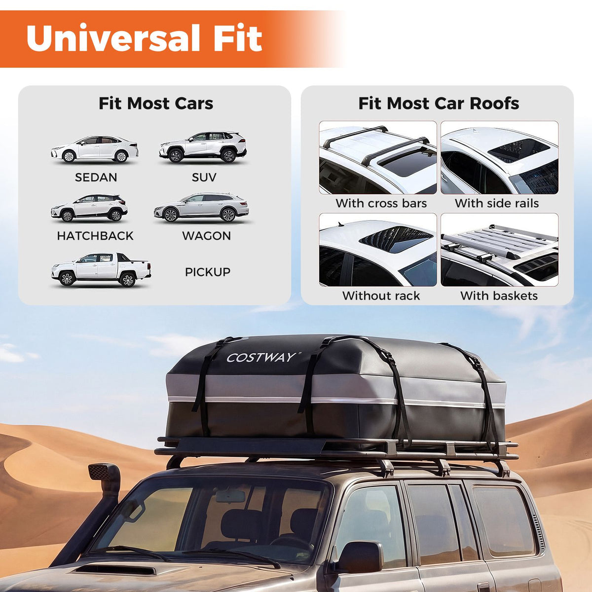 Car Rooftop Cargo Carrier with Anti-Slip Mat and 6 Door Hooks