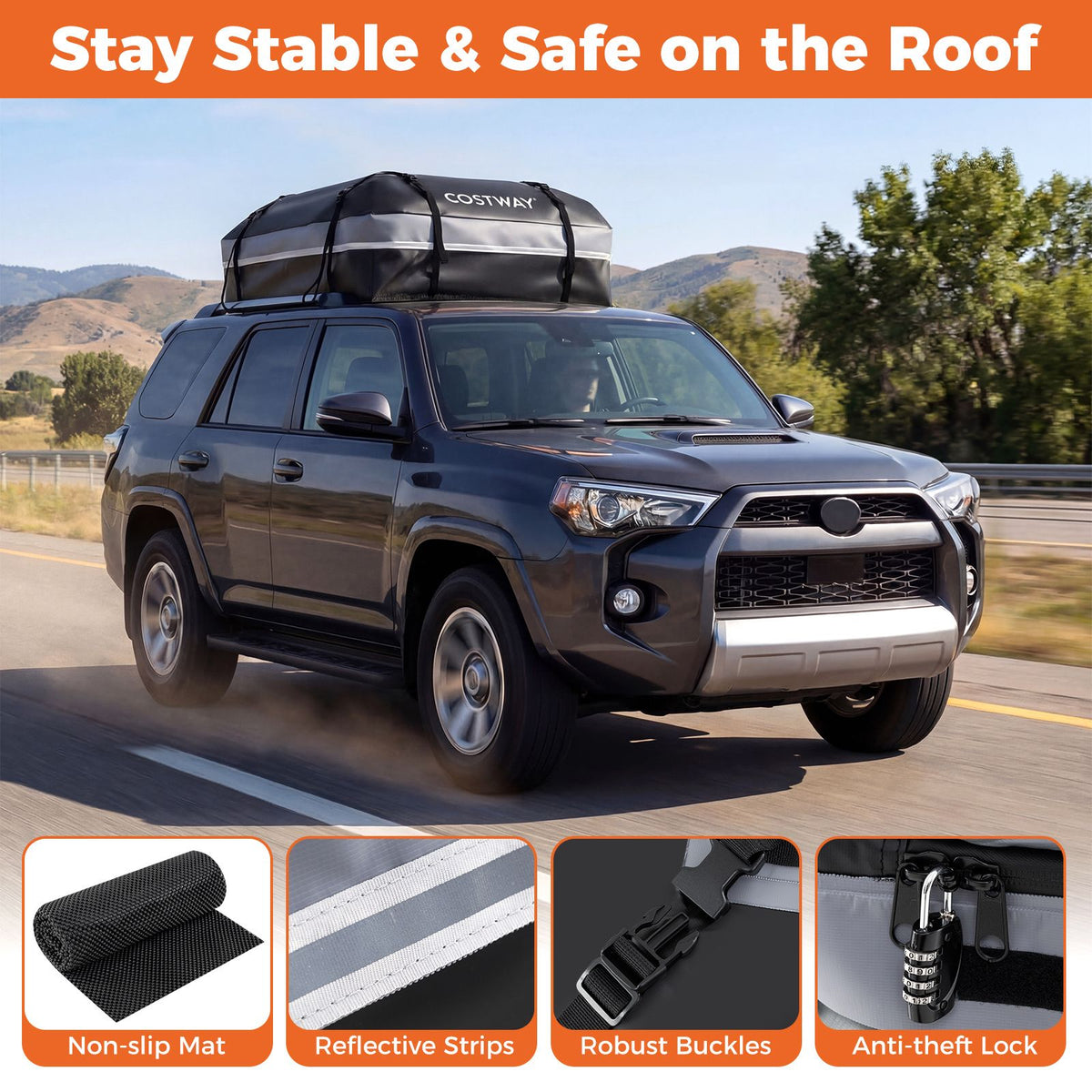 Car Rooftop Cargo Carrier with Anti-Slip Mat and 6 Door Hooks
