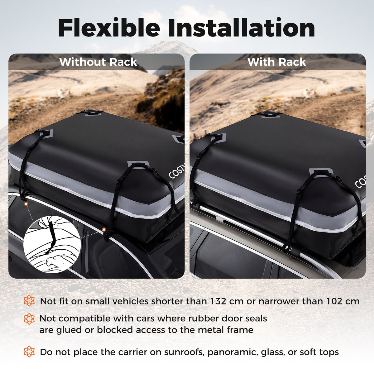 Car Rooftop Cargo Carrier with Anti-Slip Mat and 6 Door Hooks