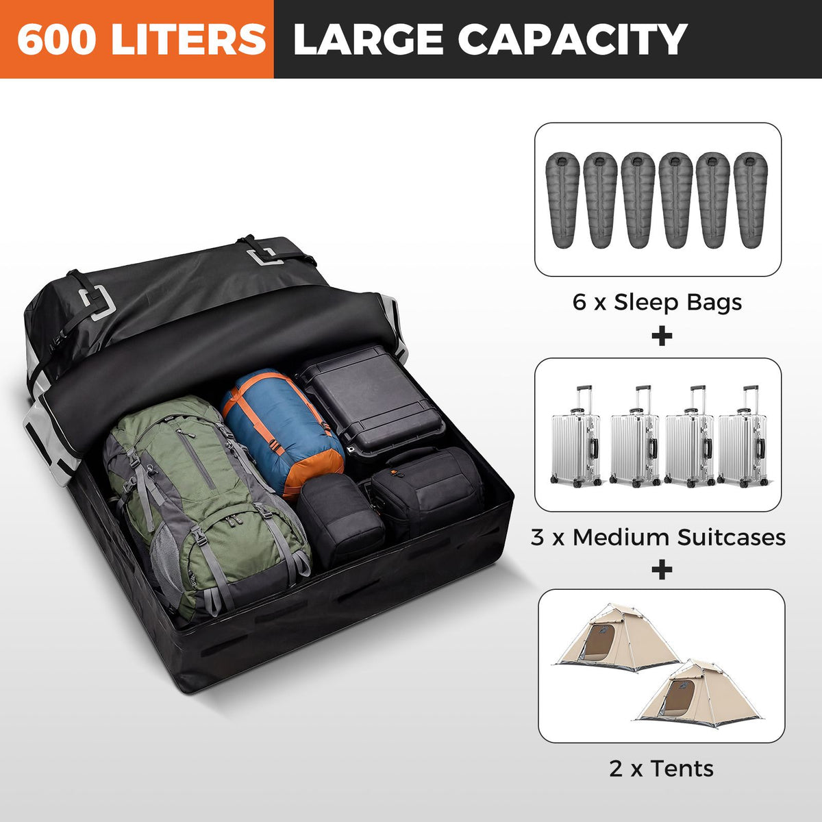 Car Rooftop Cargo Carrier with Anti-Slip Mat and 6 Door Hooks