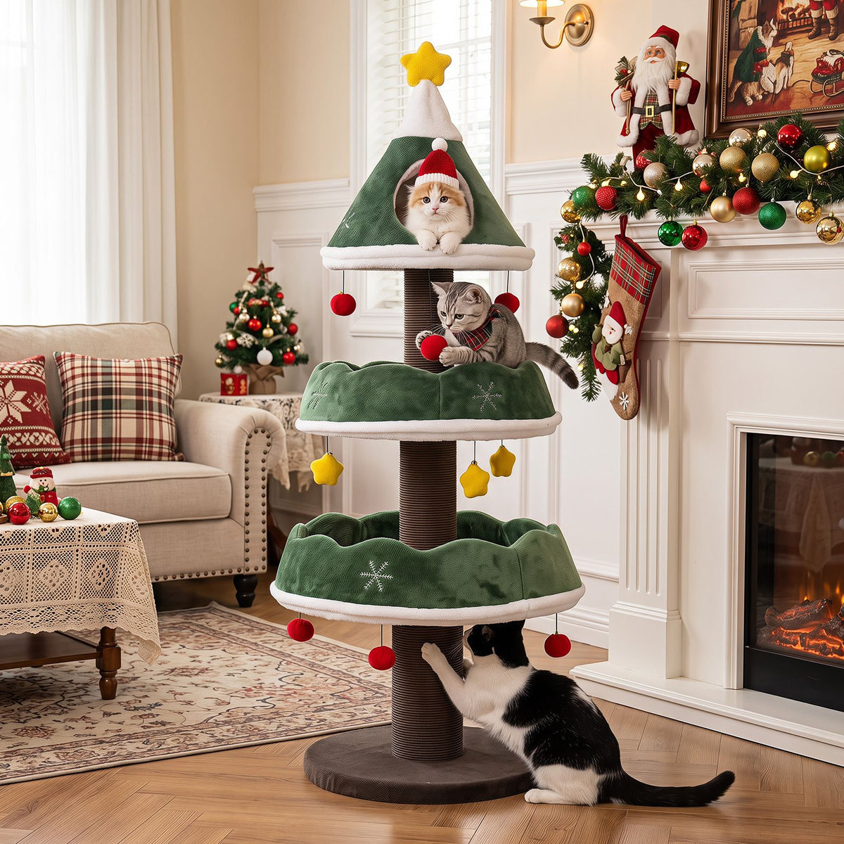Cat Christmas Tree with Cozy Condo for Indoor Kittens
