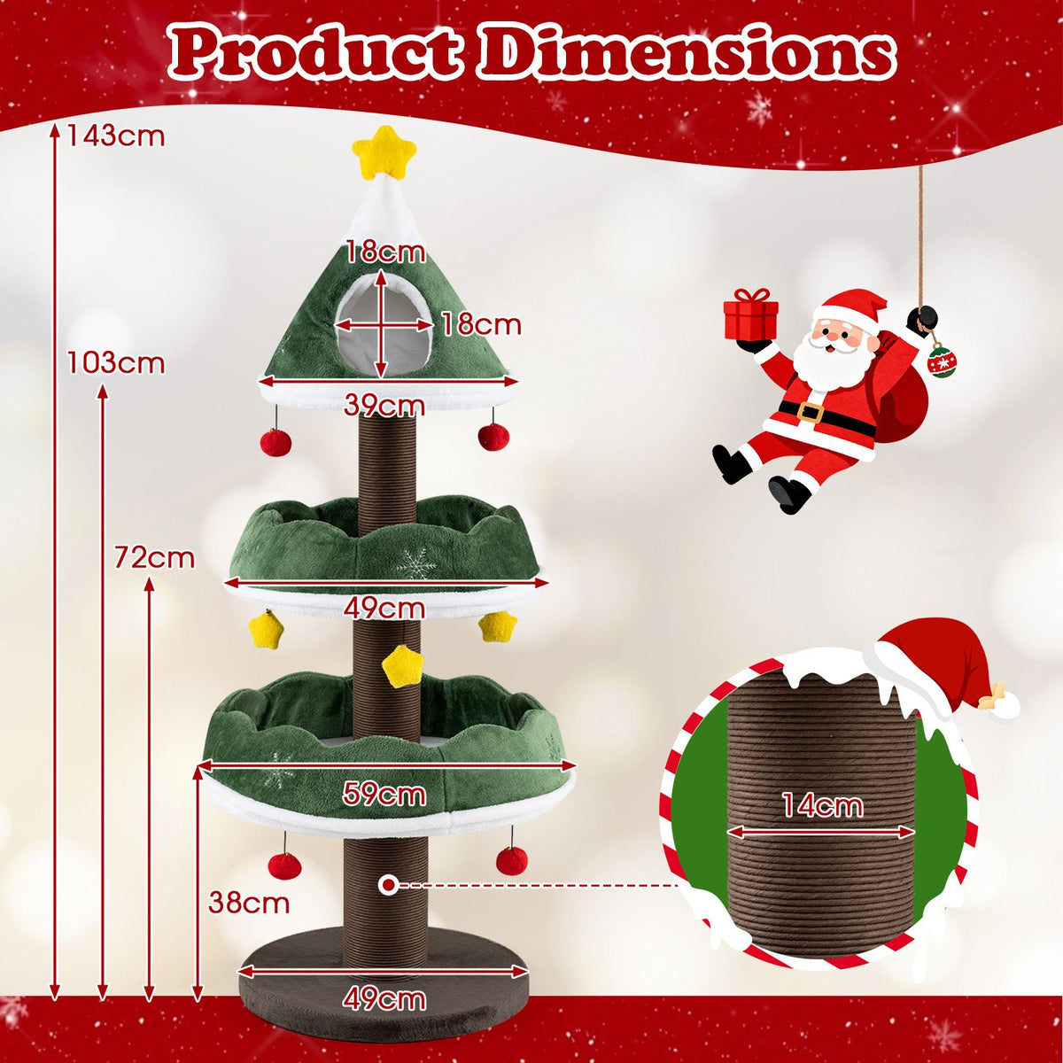 Cat Christmas Tree with Cozy Condo for Indoor Kittens
