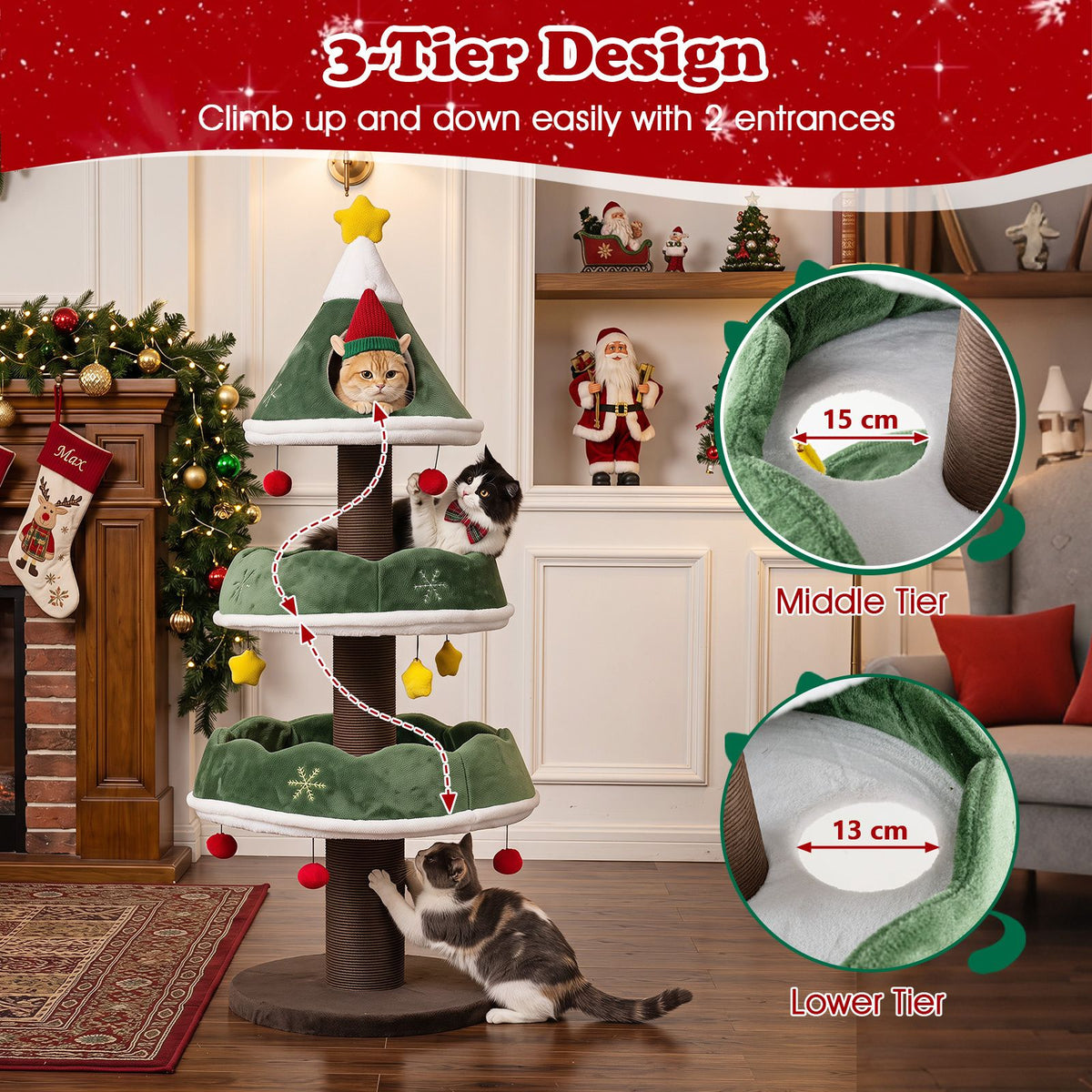 Cat Christmas Tree with Cozy Condo for Indoor Kittens