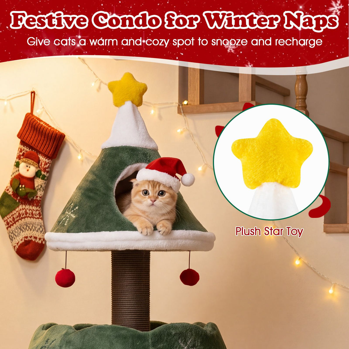 Cat Christmas Tree with Cozy Condo for Indoor Kittens